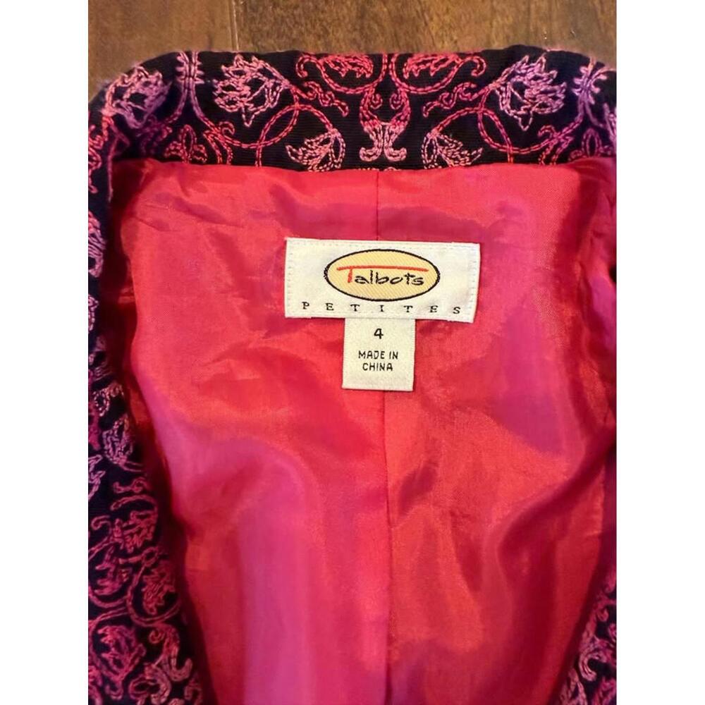 Talbots Blazer Jacket Size 2P Petite Pink Black Patterned 100% Cotton Lined - Picture 6 of 8